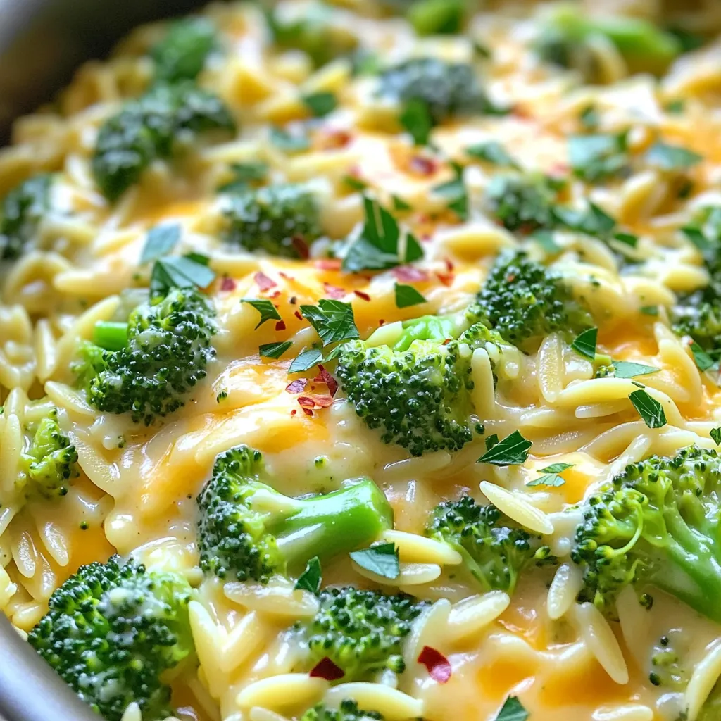 One Pot Broccoli Cheddar Orzo Simple and Creamy Meal