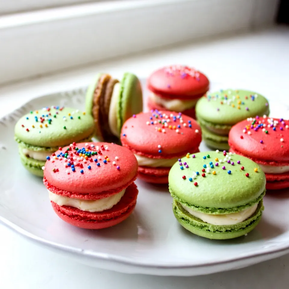 Christmas Macarons With Sugar Cookie Buttercream Delight