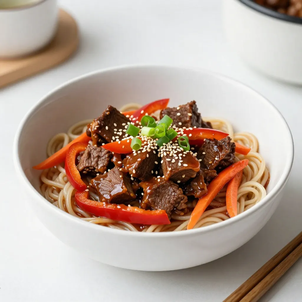 Savory Slow Cooker Korean Beef Noodles Recipe