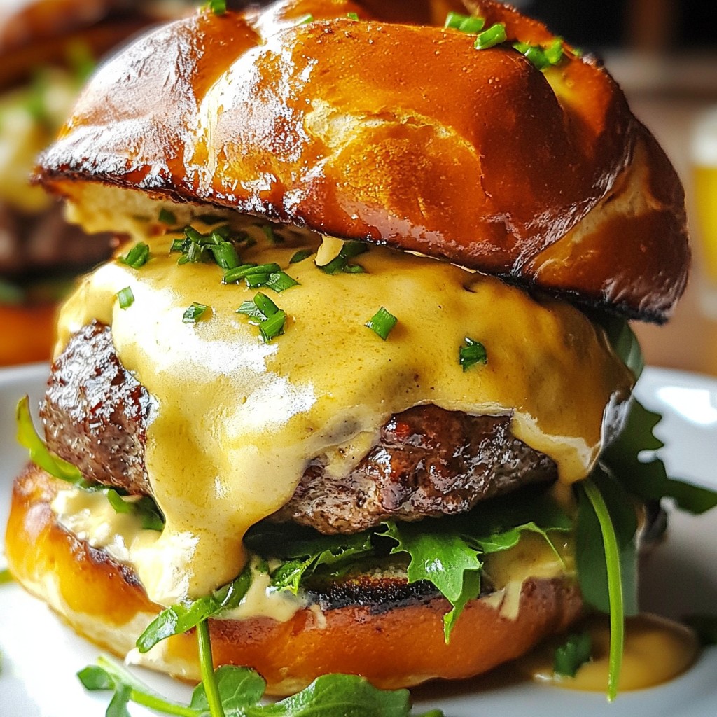 Pretzel Bun Beer Cheese Burger Loaded with Flavor