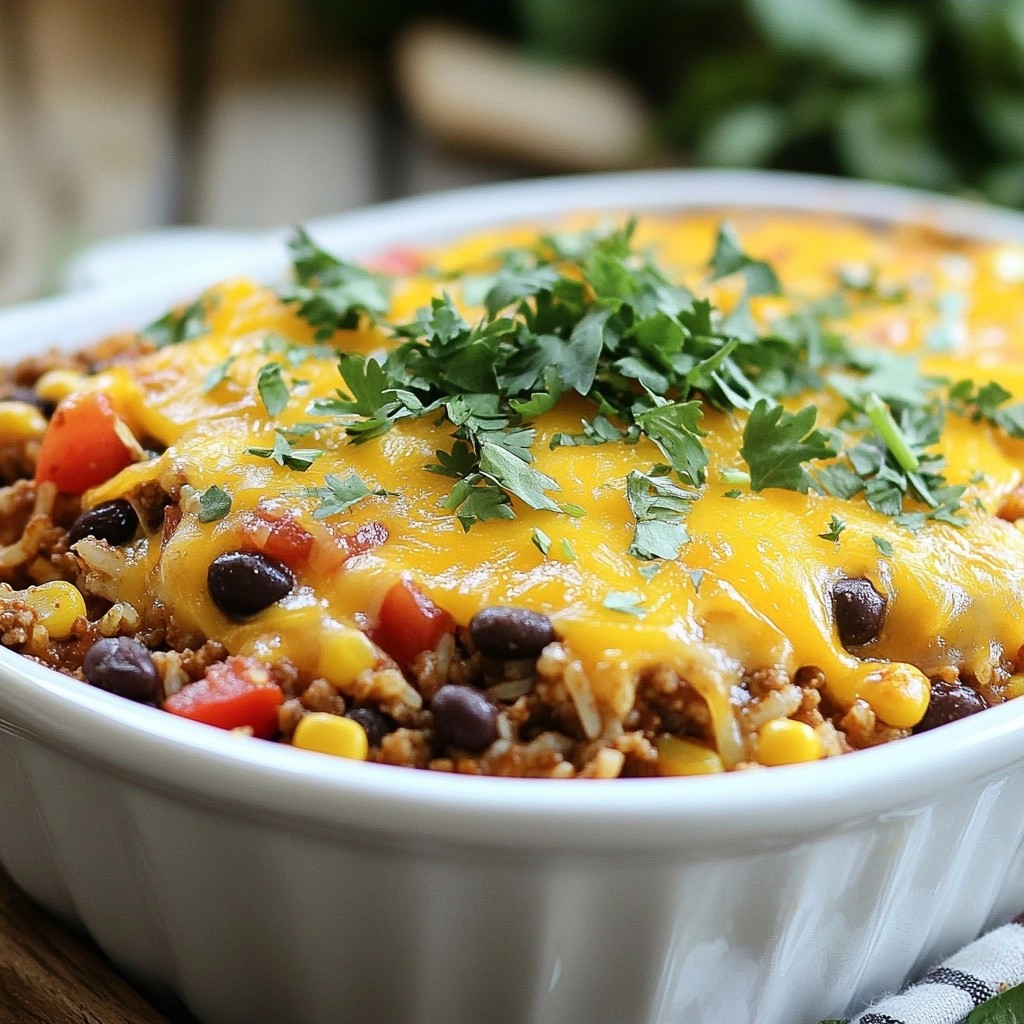 Cheesy Tex-Mex Beef and Rice Casserole Delight