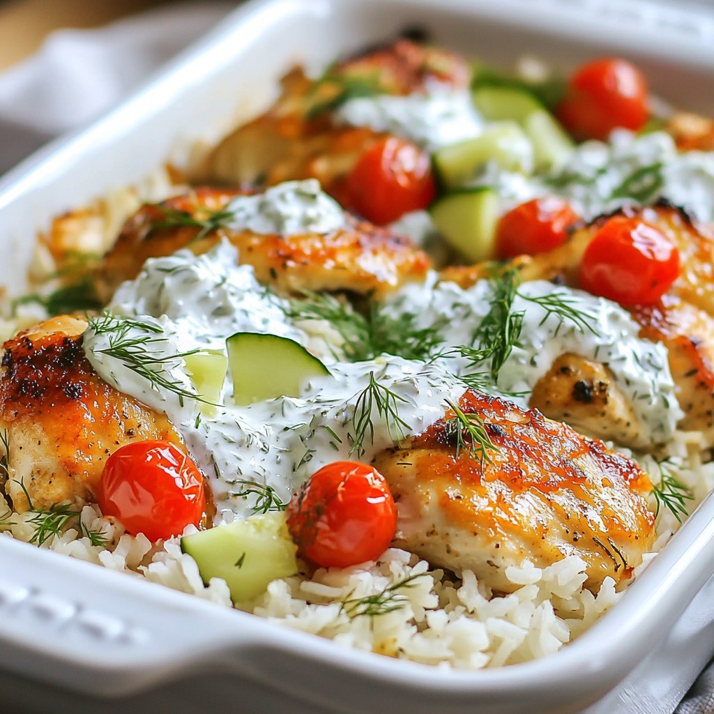 Dump and Bake Chicken Tzatziki Rice Easy One-Pan Meal