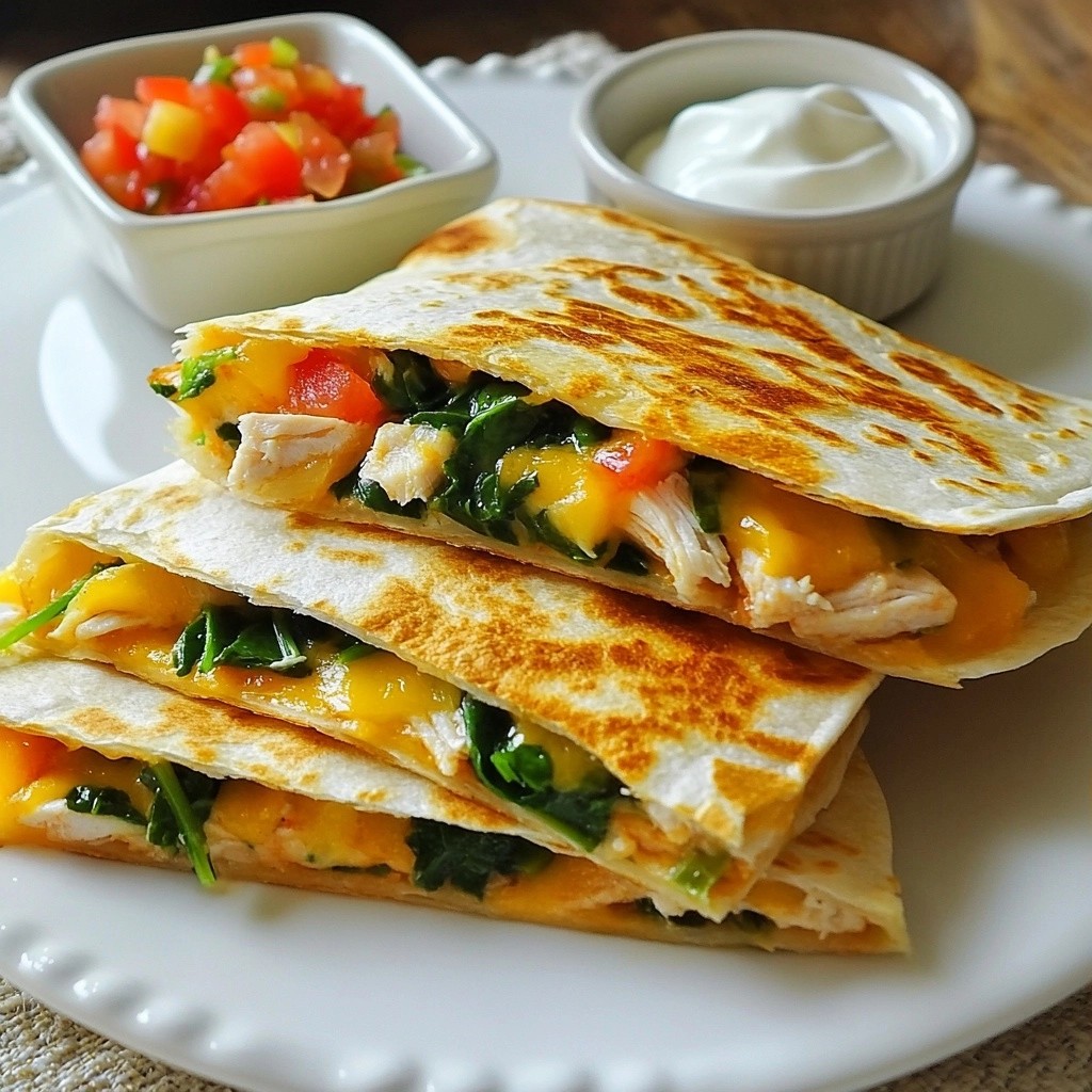 Cheesy Tex-Mex Chicken and Spinach Quesadillas Delight