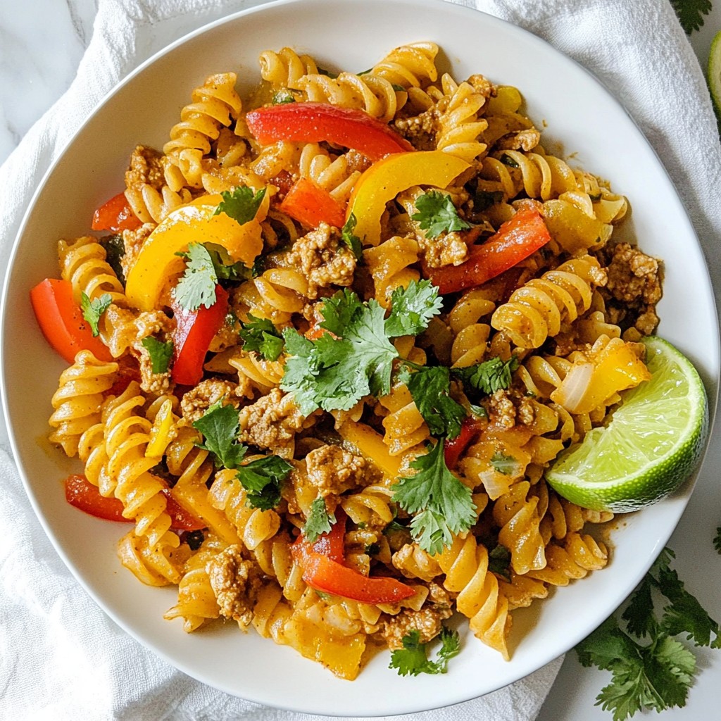 One Pot Ground Chicken Fajita Pasta Delight