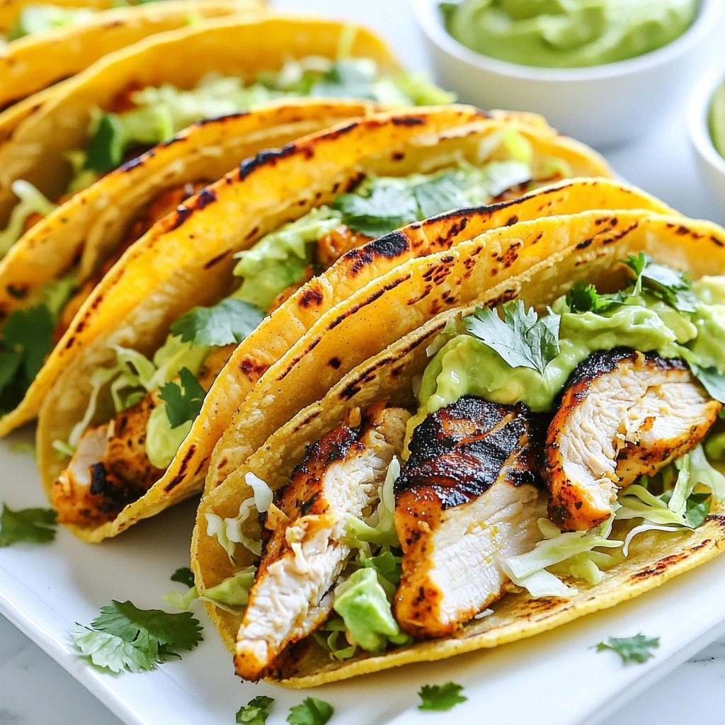 Grilled Mexican Chicken Tacos with Avocado Lime Cream