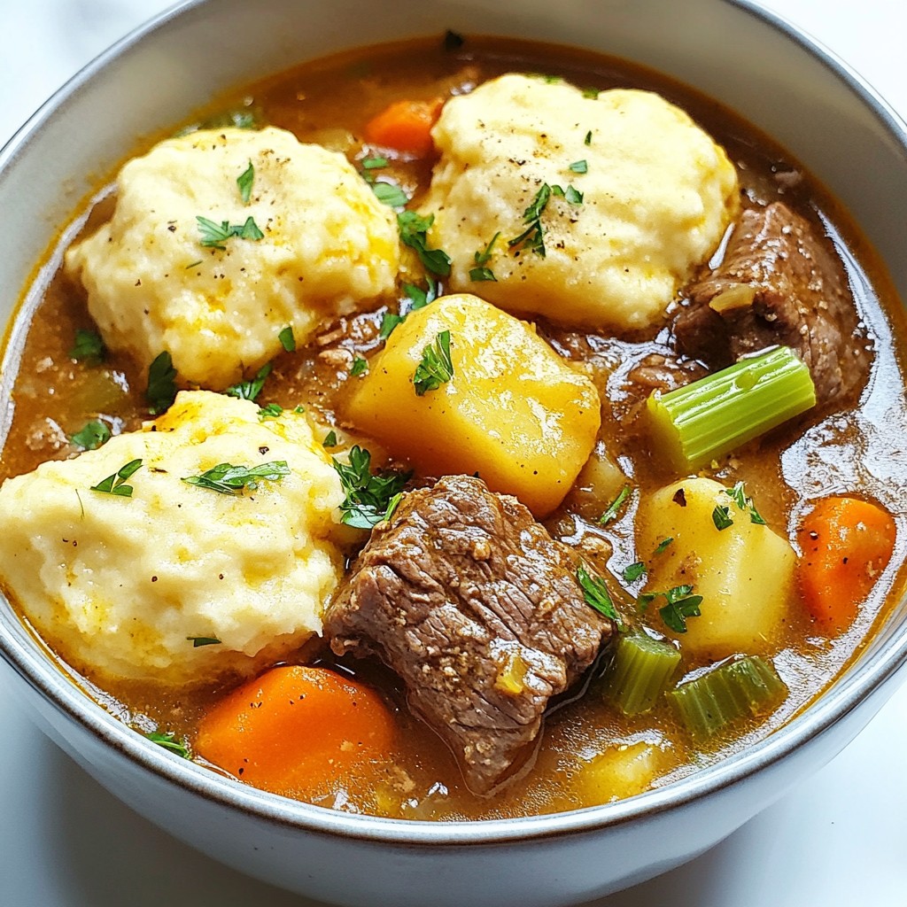 Hearty Beef Stew with Fluffy Dumplings Delight