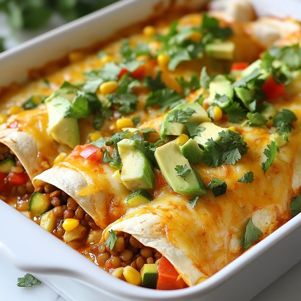 Cheesy Mexican Lentil and Veggie Enchiladas Delight