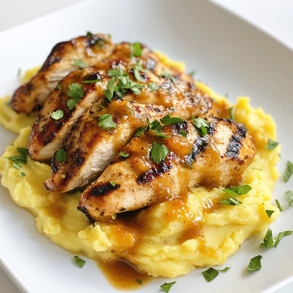 Apple Cider Chicken with Mashed Sweet Potatoes Delight